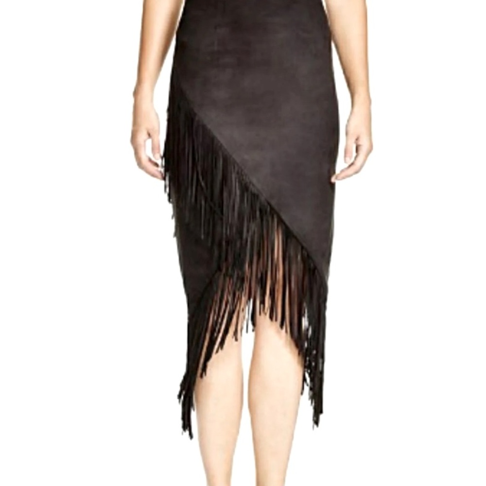 Olivaceous Black Suede Fringe Skirt